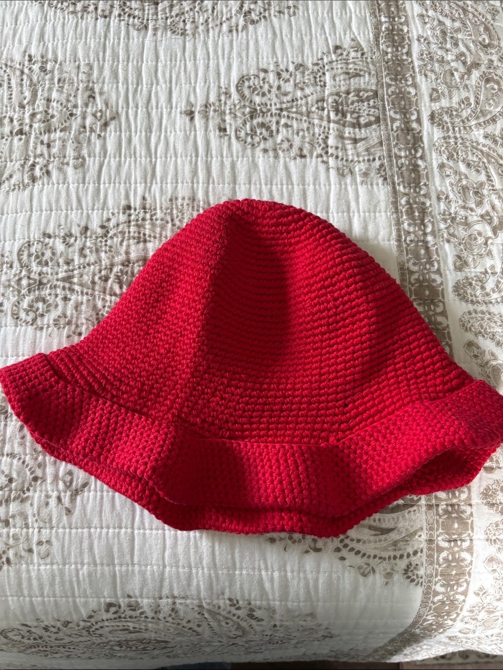 Free People Red Crochet Ruffle Bucket Hat NWT